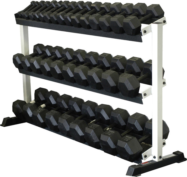 Rubber Hex Dumbells - 3 Tier Stand